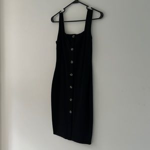 Black Square Neck Body Con Button Dress Small
